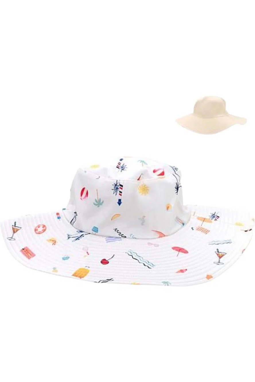 Samantha Brown Women's Printed Reversible Bucket Hat Egret/Fun Summer